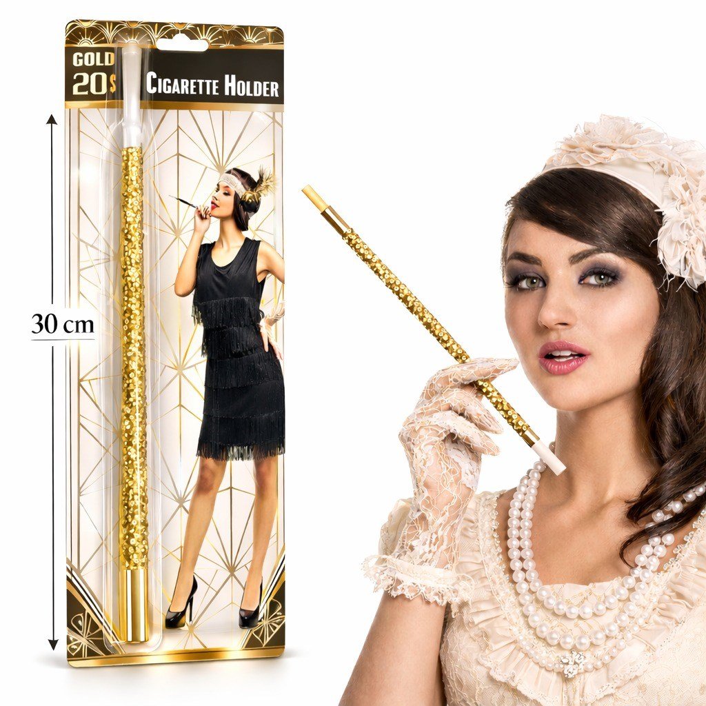30 cm Altın Gold Payetli Sigara Tutacağı – 1920’ler Gatsby Parti Aksesuarı (5293)