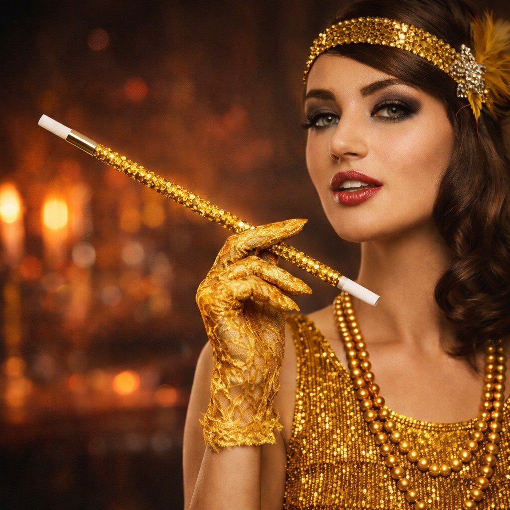 30 cm Altın Gold Payetli Sigara Tutacağı – 1920’ler Gatsby Parti Aksesuarı (5293)