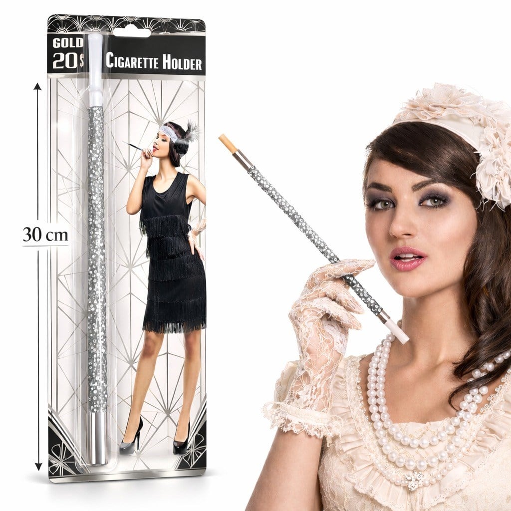 30 cm Gümüş Payetli Sigara Tutacağı – 1920’ler Gatsby Parti Aksesuarı (5293)