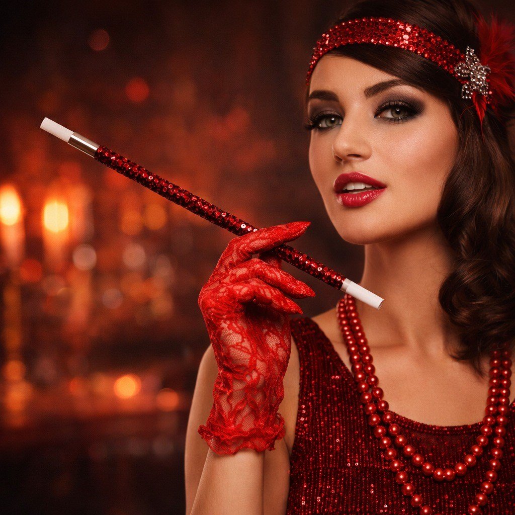 30 cm Kırmızı Payetli Sigara Tutacağı – 1920’ler Gatsby Parti Aksesuarı (5293)