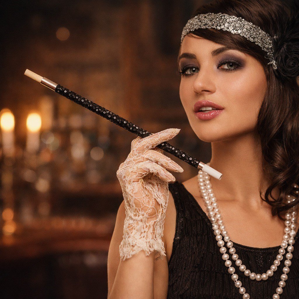 30 cm Siyah Payetli Sigara Tutacağı – 1920’ler Gatsby Parti Aksesuarı (5293)