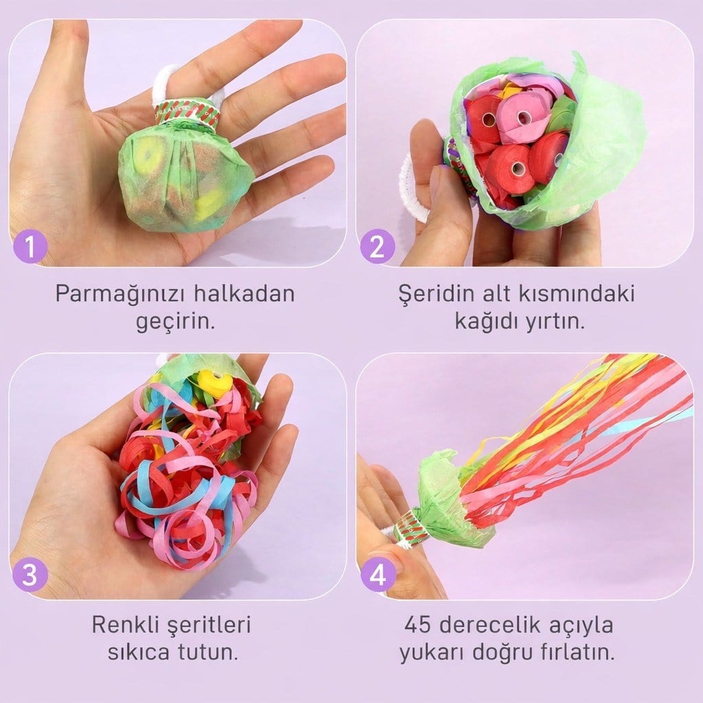 30 Şeritli Renkli Elle Atılan Konfeti – 5 Metre Uzayan Şerit Konfeti 1 Adet (5293)