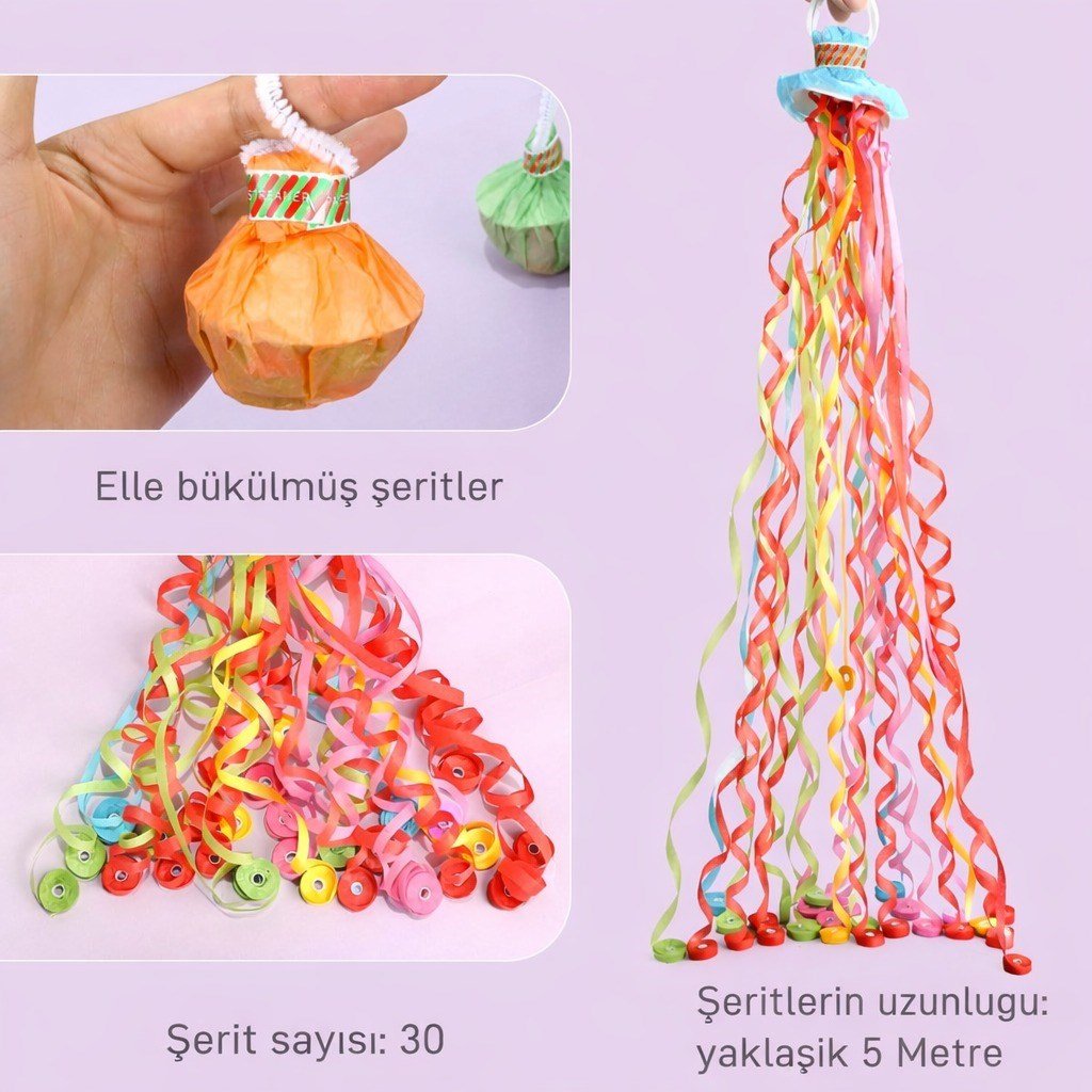 30 Şeritli Renkli Elle Atılan Konfeti – 5 Metre Uzayan Şerit Konfeti 1 Adet (5293)