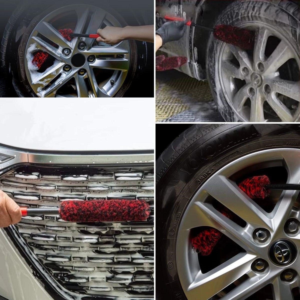 3lü Bükülebilen Peluş Detaylı Temizlik İçin Oto Jant, Egzos Temizleme Fırçası (5293)