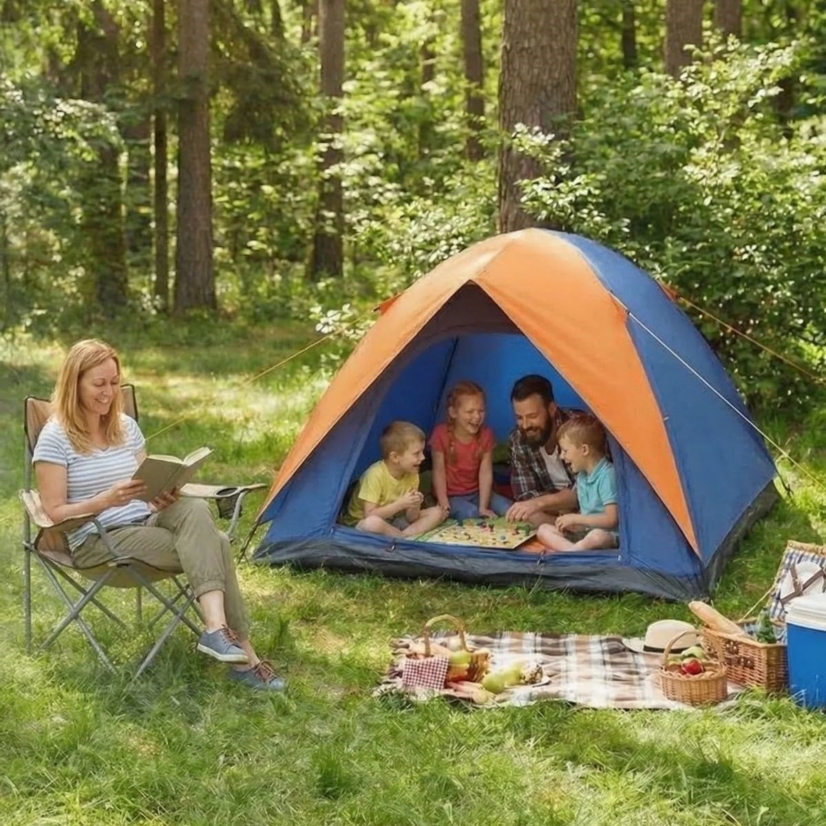 4 Kişilik Manuel Kurulum Gölgelikli Kamp Çadırı – Aile, Doğa, Piknik ve Outdoor 200x200x135 cm (5293)