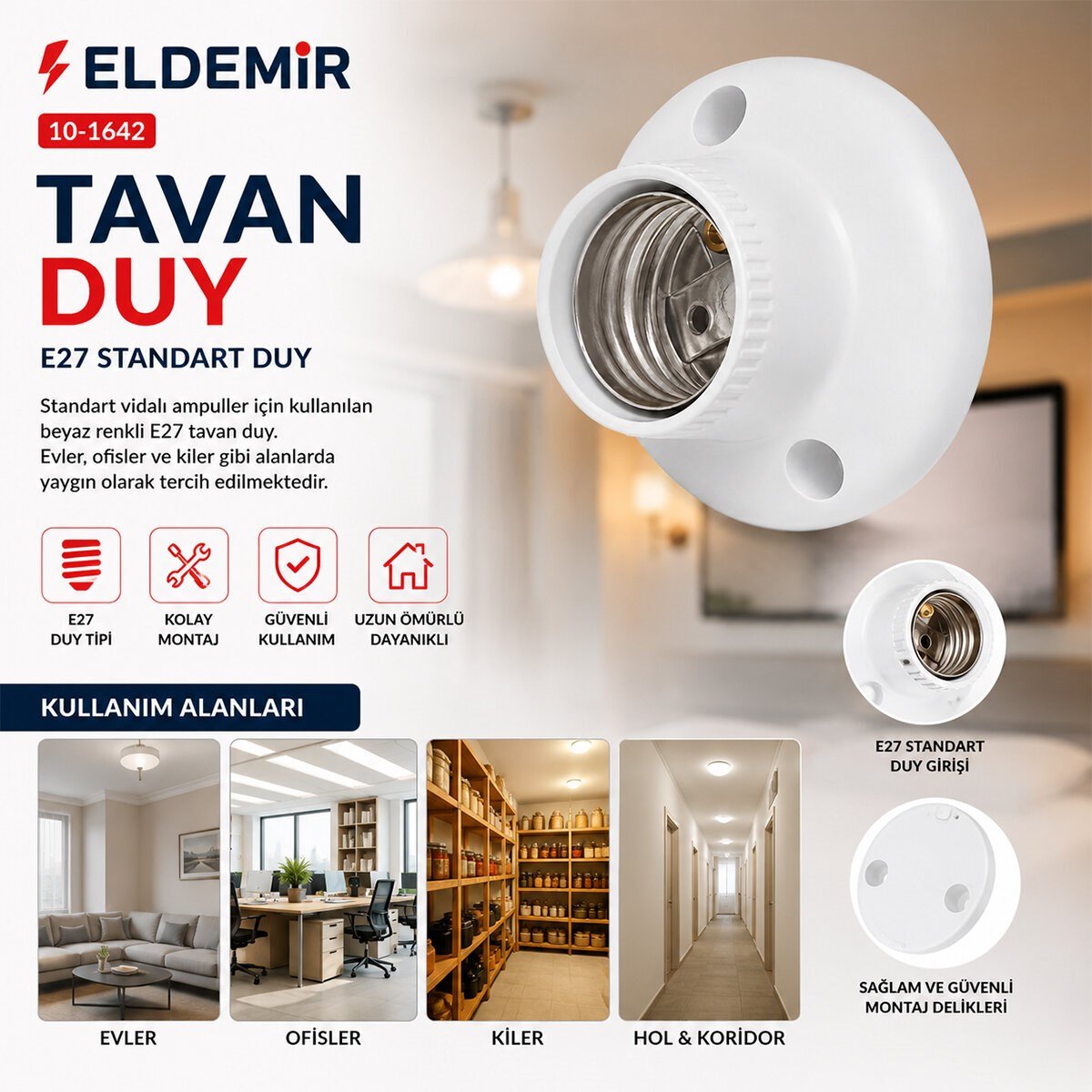 40 ADET E27 KOLAY MONTAJ TAVAN DUY (5293)
