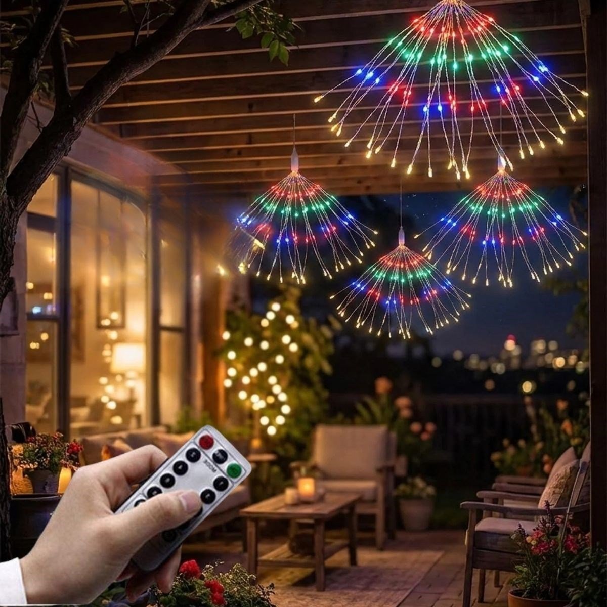 4’lü Açılır LED Işık Seti – 8 Farklı Işık Modlu, Kumandalı, USB Kablolu Renkli Dekoratif Fiber LED Lamba (5293)