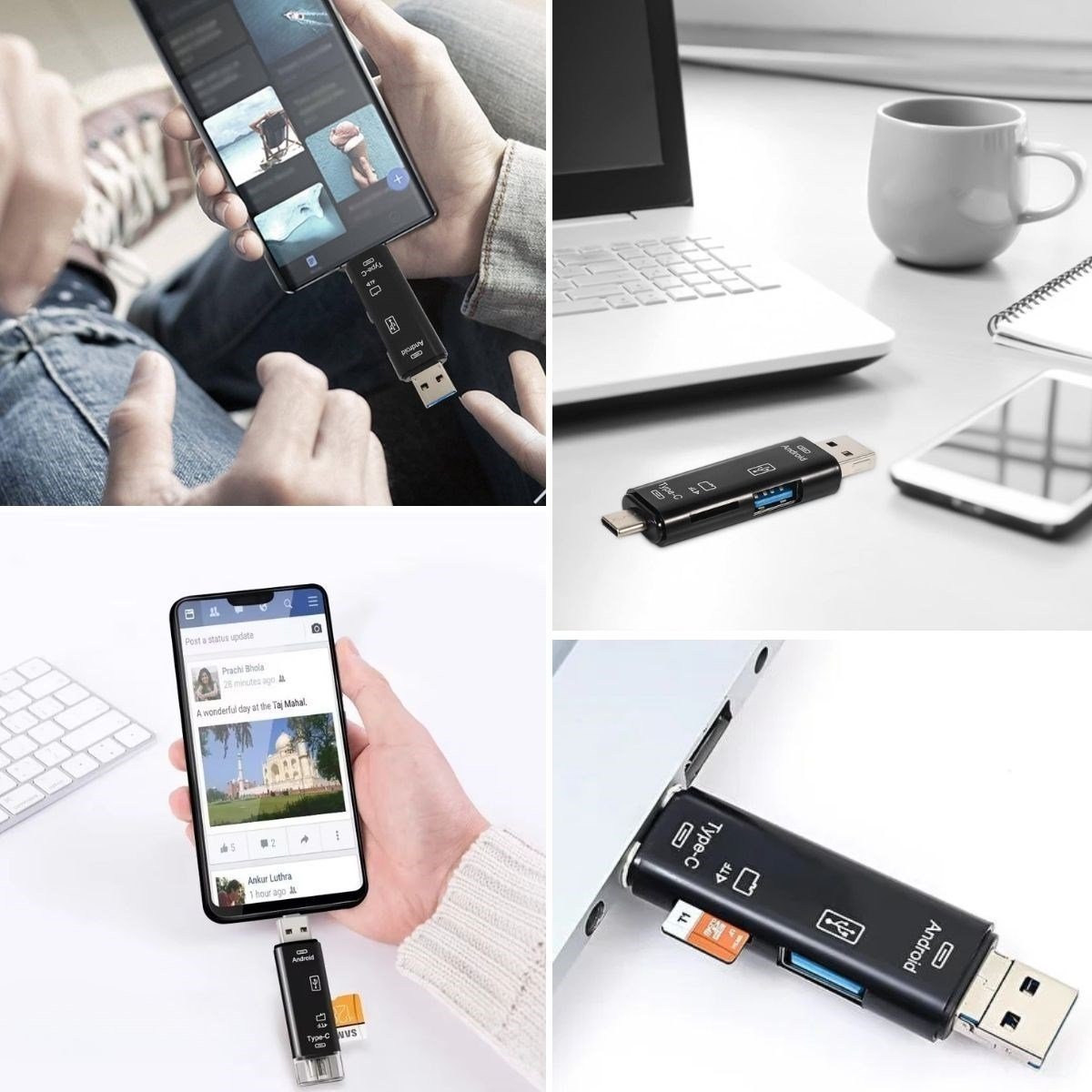 5 in 1 Çok Fonksiyonlu USB 2.0 Micro Sd Kart Okuyucu - Usb/micro Usb/type-C Çıkışlı, Otg Çevirici (5293)