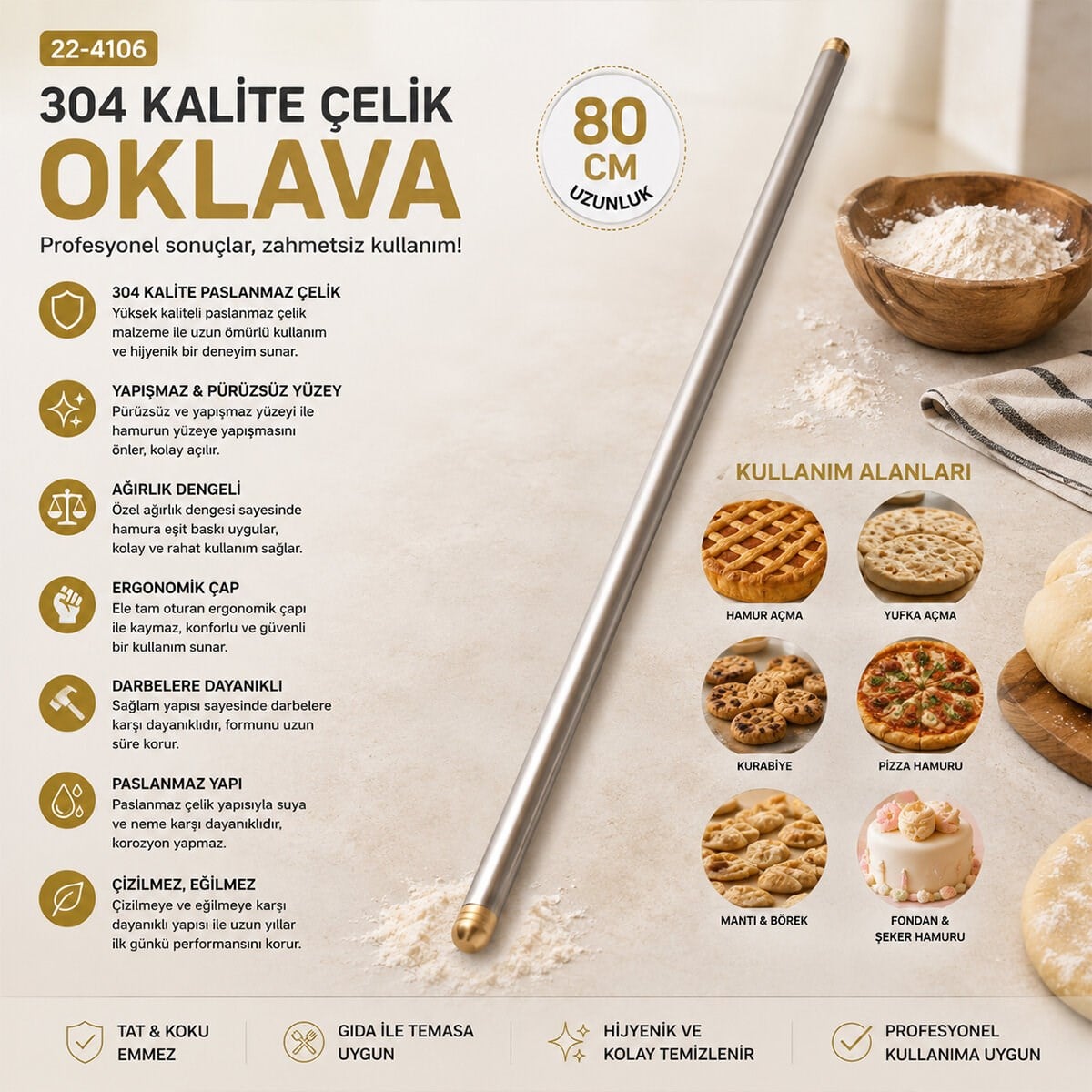 6 ADET 80CM ÇELİK LUX METAL OKLAVA (5293)
