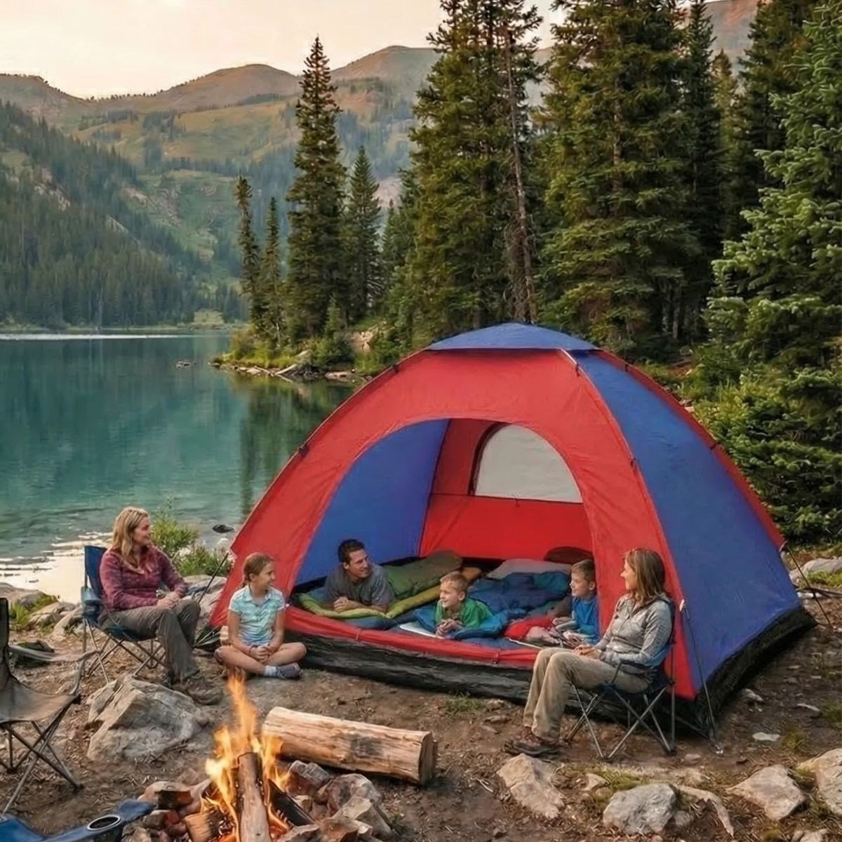 6 Kişilik Manuel Kurulum Kamp Çadırı – Aile, Doğa, Piknik ve Outdoor Kamp Çadırı 220x250x150 cm (5293)
