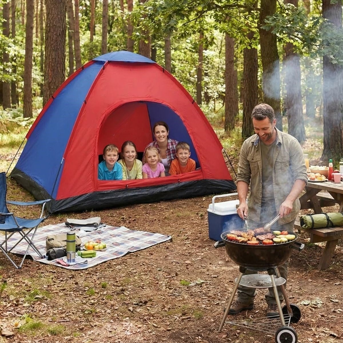 6 Kişilik Manuel Kurulum Kamp Çadırı – Aile, Doğa, Piknik ve Outdoor Kamp Çadırı 220x250x150 cm (5293)