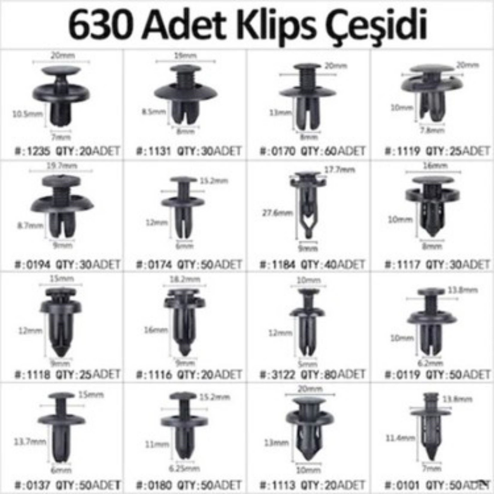 630 Adet Trim Klips Seti – Oto Panel, Kapı Döşeme, Tampon ve Pervaz İçin Evrensel Raptiye Bağlantı Elemanları (5293)