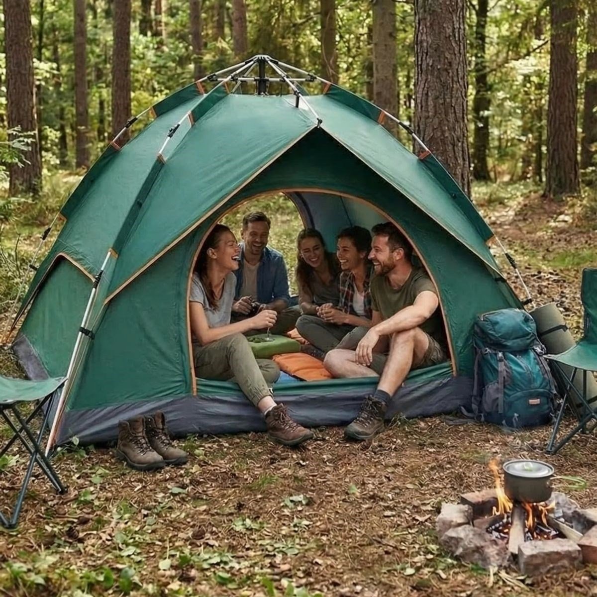 6 Kişilik Otomatik Kamp Çadırı – Çift Katmanlı, Suya Dayanıklı, Hızlı Kurulum Outdoor Aile ve Doğa Çadırı 200x250x150 cm (5293)