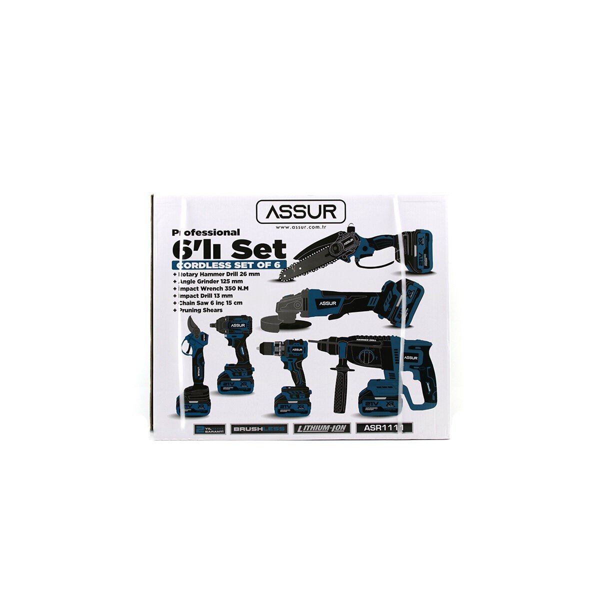6PCS USTA ELEKTRİKLİ ALET SETİ ŞARJLI=21V SPRAL TAŞLAMA - HİLTİ - BAĞ MAKAS - SOMUN SÖKME - DARBELİ VİDALAMA - BUDAMA TESTERE PLASTİK ÇANTAL ASR-1111 (5293)