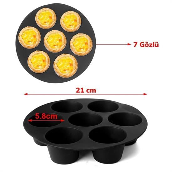 7 Gözlü Silikon Çok Amaçlı Airfryer Muffin Cupcake Kek ve Çörek Pişirme Kalıbı (5293)