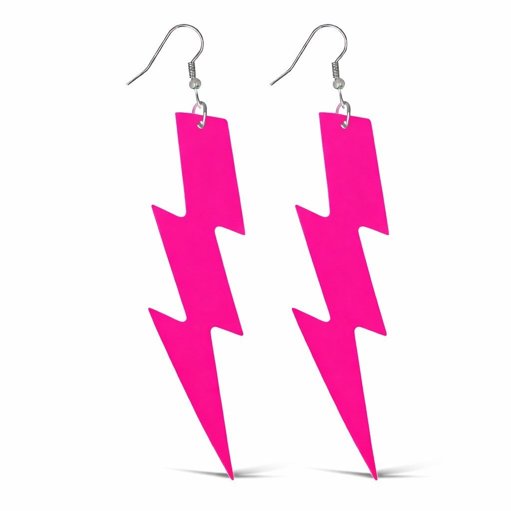 80’ler 90'lar Retro Neon Pembe Şimşek Küpe 10 cm (5293)