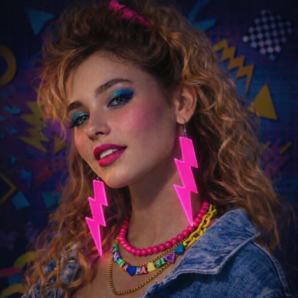 80’ler 90'lar Retro Neon Pembe Şimşek Küpe 10 cm (5293)