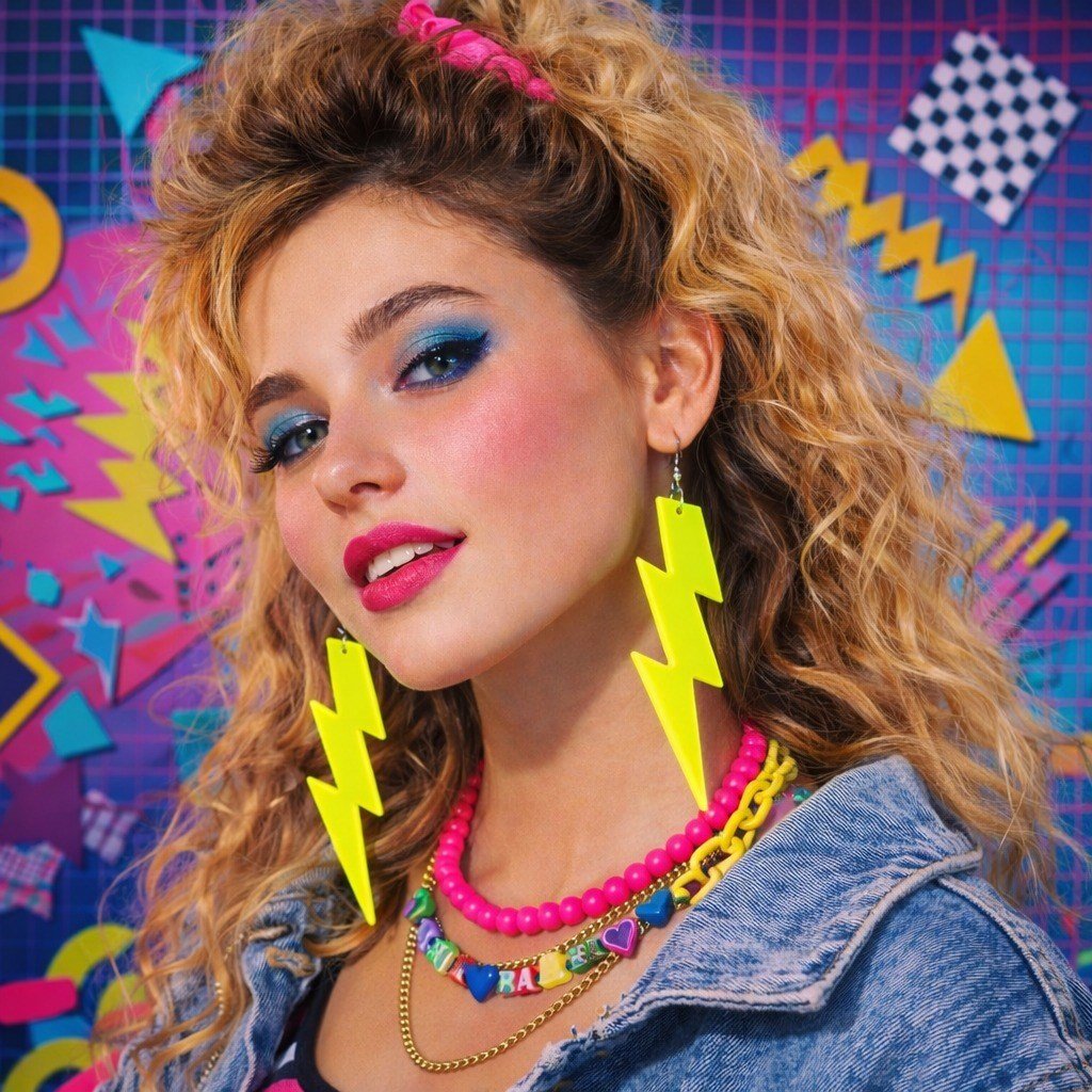 80’ler 90'lar Retro Neon Sarı Şimşek Küpe 10 cm (5293)