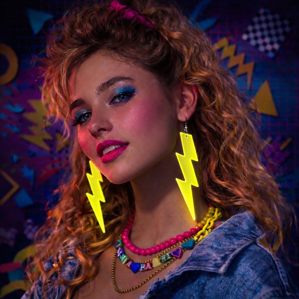 80’ler 90'lar Retro Neon Sarı Şimşek Küpe 10 cm (5293)