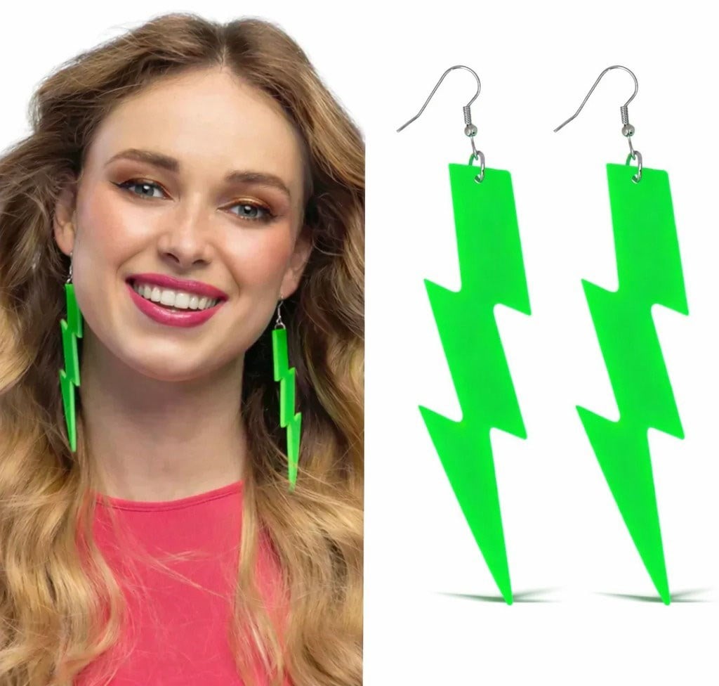 80’ler 90'lar Retro Neon Yeşil Şimşek Küpe 10 cm (5293)