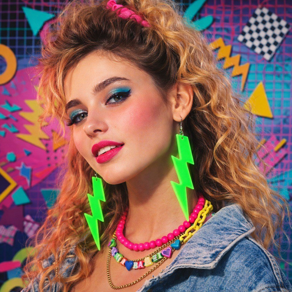 80’ler 90'lar Retro Neon Yeşil Şimşek Küpe 10 cm (5293)