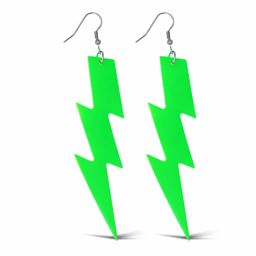 80’ler 90'lar Retro Neon Yeşil Şimşek Küpe 10 cm (5293)