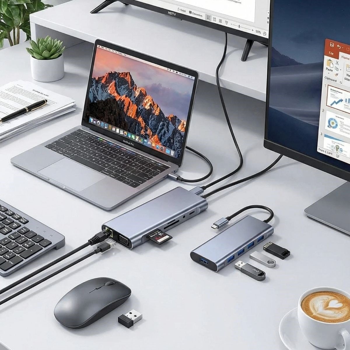 8in1 Type-C Çoklayıcı Hub HDMI 4K USB 3.0 SD TF Kart RJ45 Ethernet Dönüştürücü Adaptör (5293)