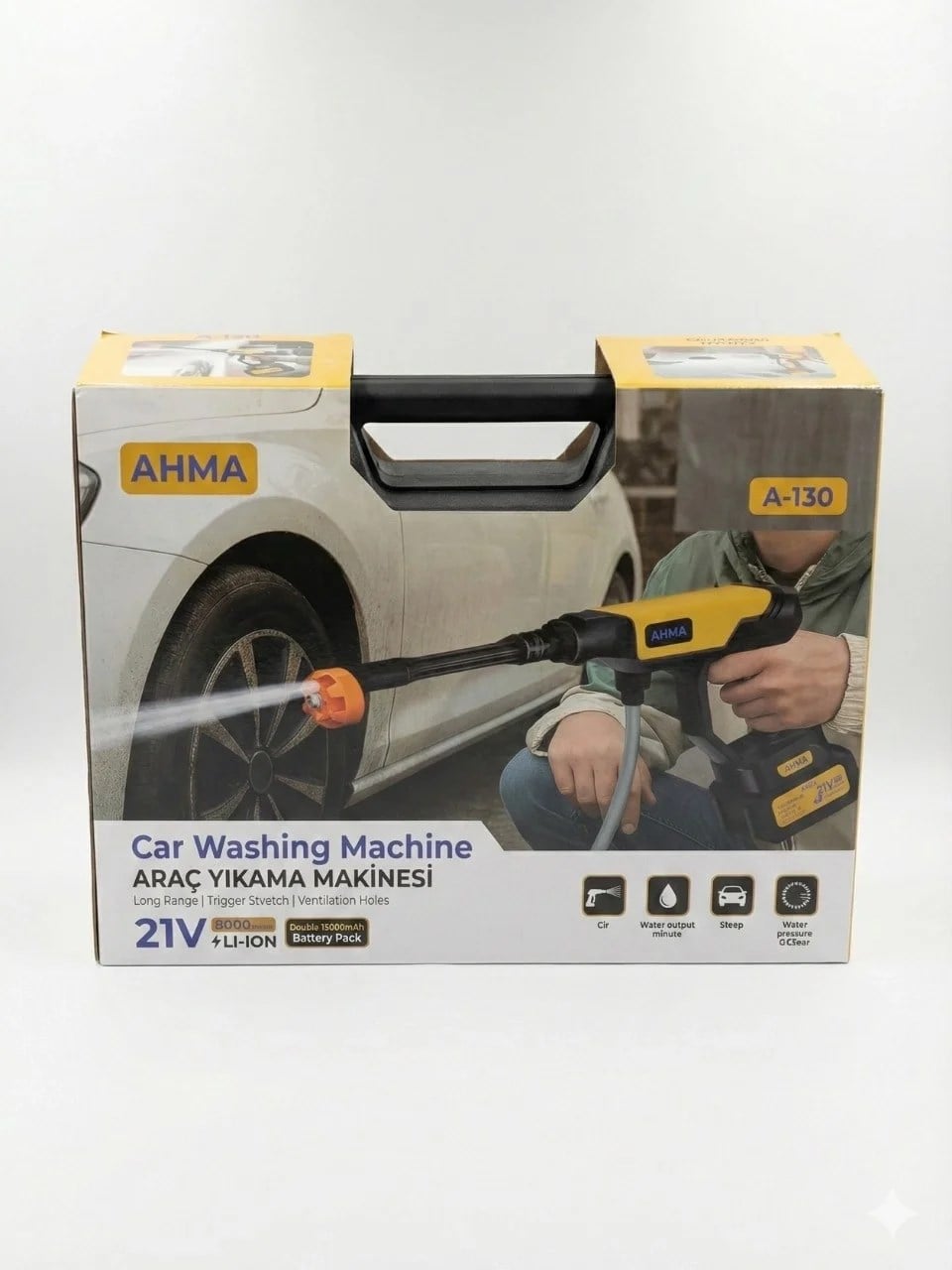 Akülü Basınçlı Araç Yıkama Makinesi | 21v Çift Batarya | 175 Psı Güç | 3.6l/dk Su Akışı A-130 (5293)