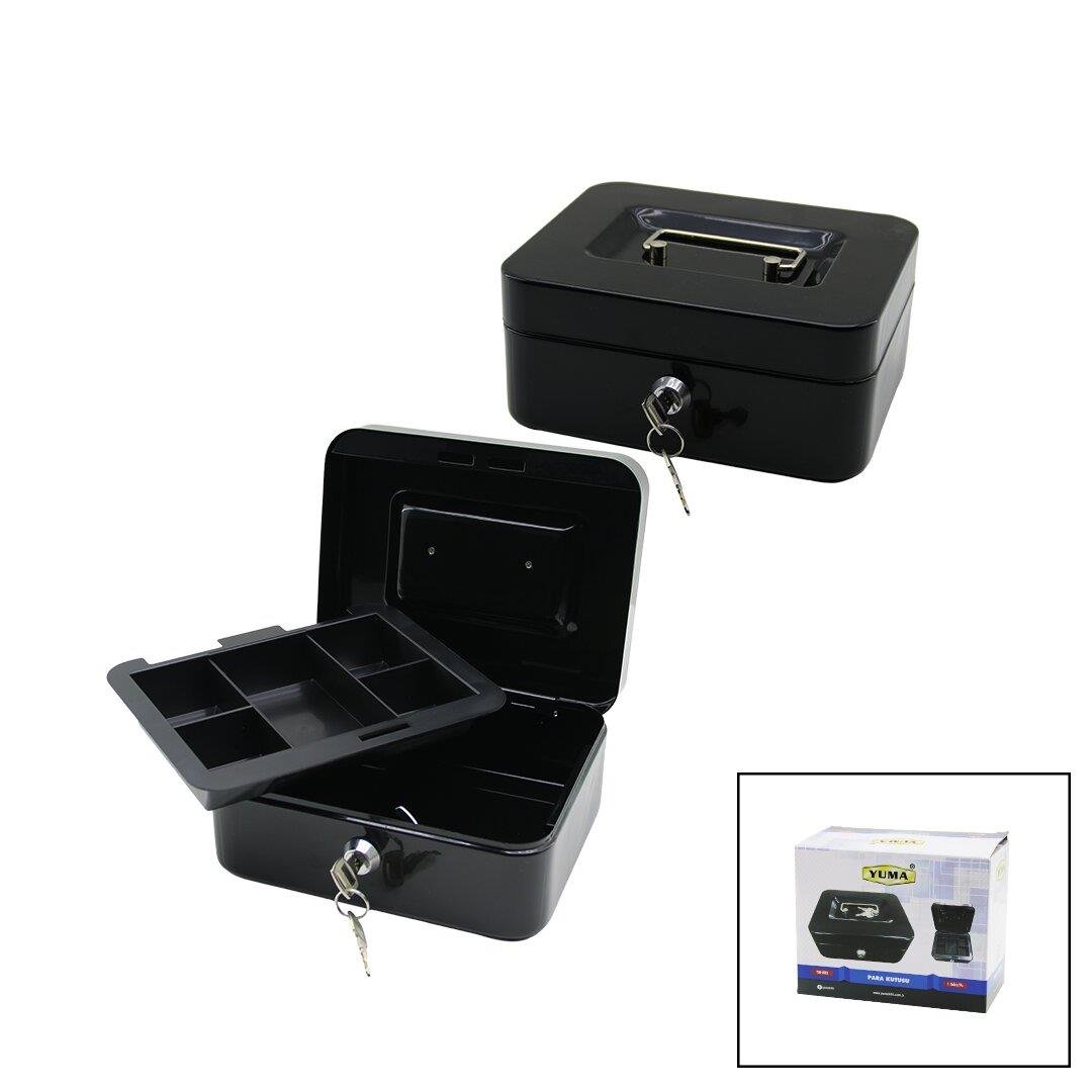 ANAHTARLI KÜÇÜK METAL PARA -DEĞERLİ EŞYA KUTUSU 2KAT=TEK+6 BÖLME TAŞIMA KULP - 15.2X11.8X8CM (5293)