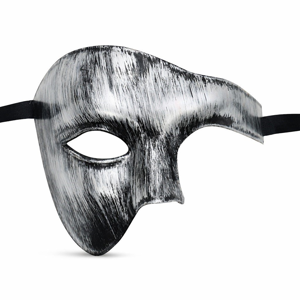 Antik Eskitme Gümüş Erkek Yarım Maske - Phantom &amp; Balo Maskesi (5293)