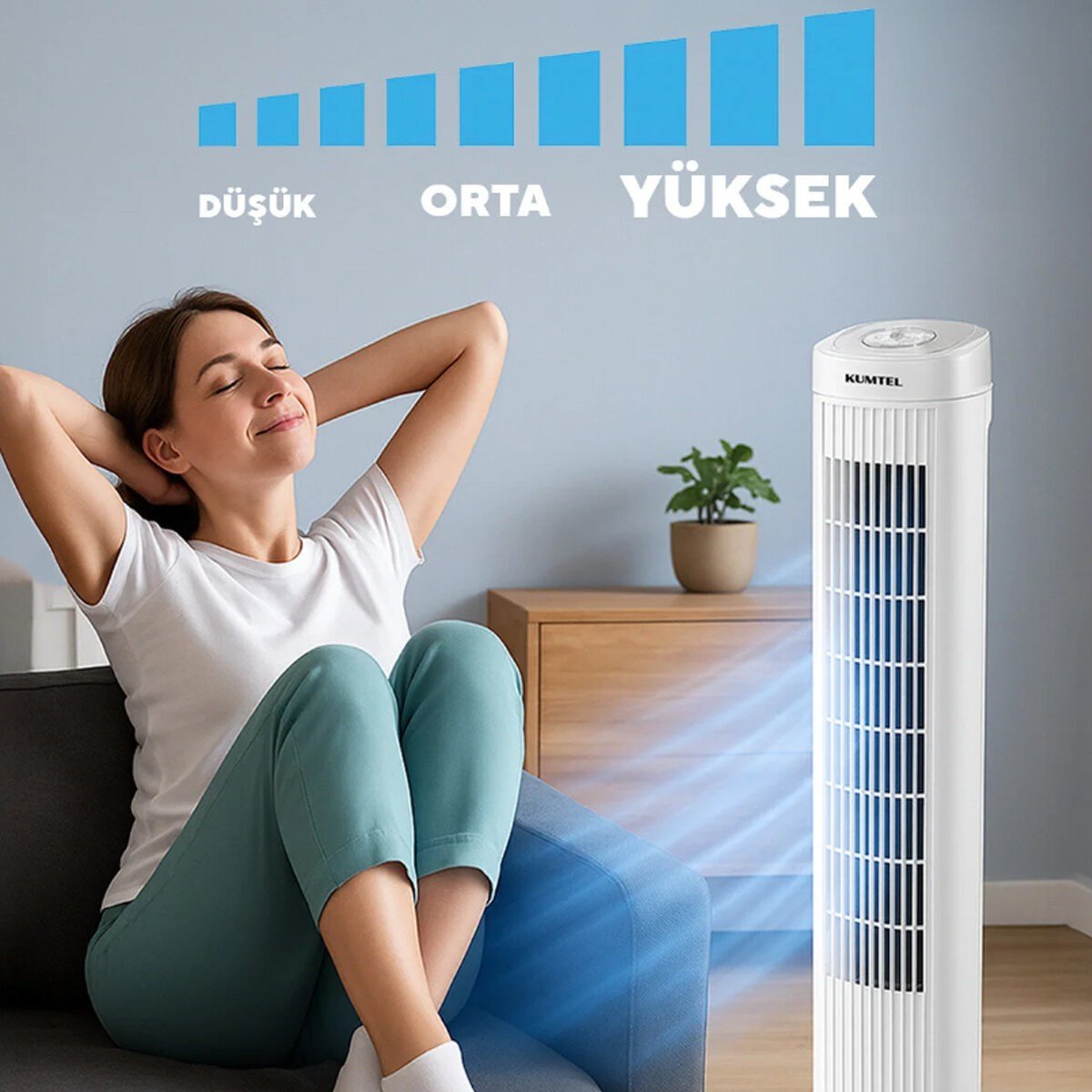 BEYAZ 50W 3 KADEME - ZAMANLAYICI KULE TİPİ VANTİLATÖR KTF-258W (5293)