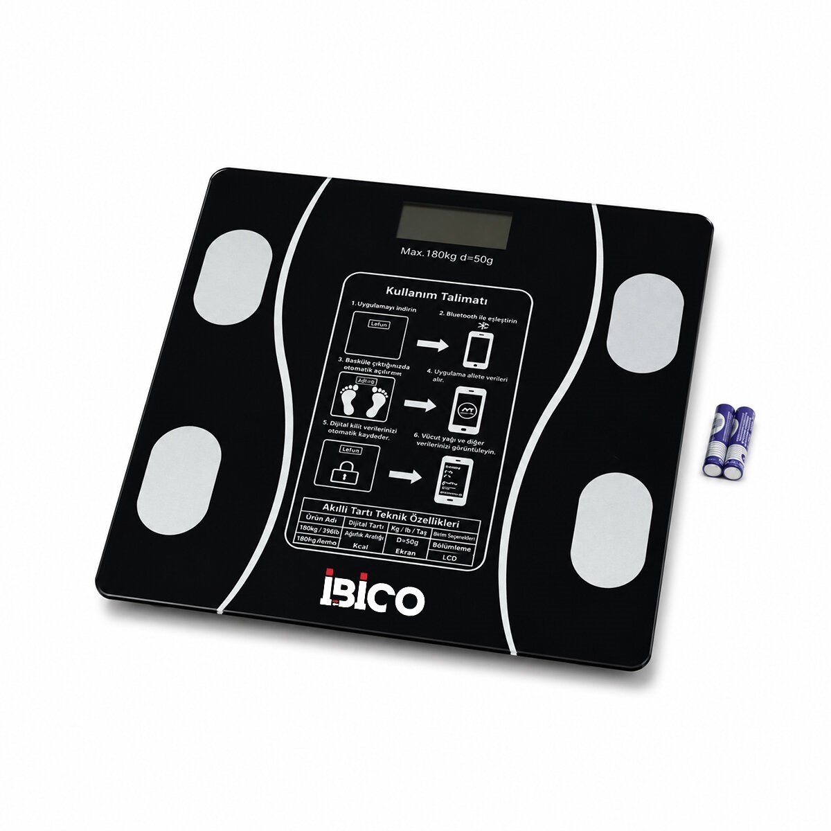 BLUETOOTH - VÜCUT ANALİZLİ DİJİTAL BASKÜL TERAZİ TARTI 180KG/50G YAĞ - SU - KAS ORAN - BMI İ11-023 (5293)