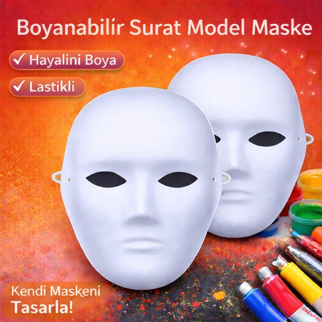 Boyanabilir Surat Model Maske – Lastikli | Kendin Tasarla (5293)
