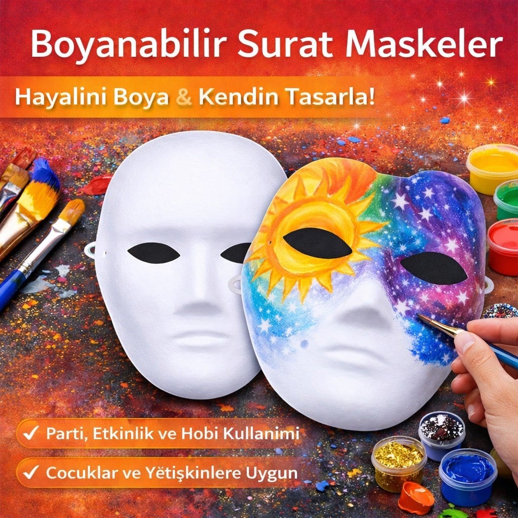 Boyanabilir Surat Model Maske – Lastikli | Kendin Tasarla (5293)