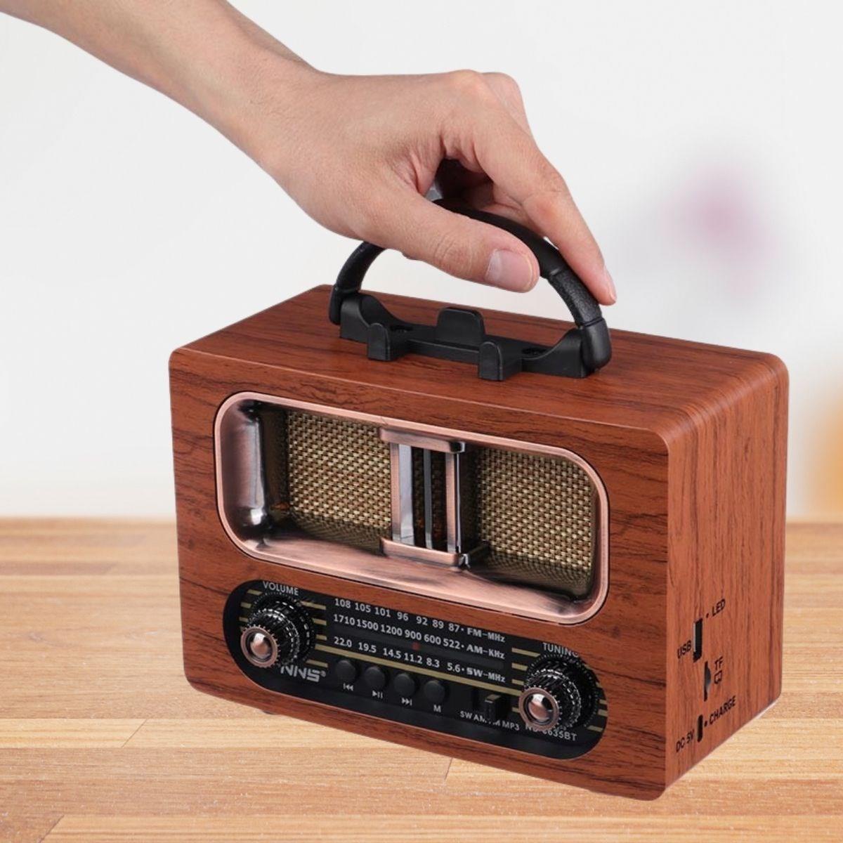 Büyük Boy Retro, Nostaljik, Ahşap Tasarım Bluetooth Hoparlörlü, Şarjlı, Taşınabilir FM/AM Destekli Radyo NS-6635 (5293)