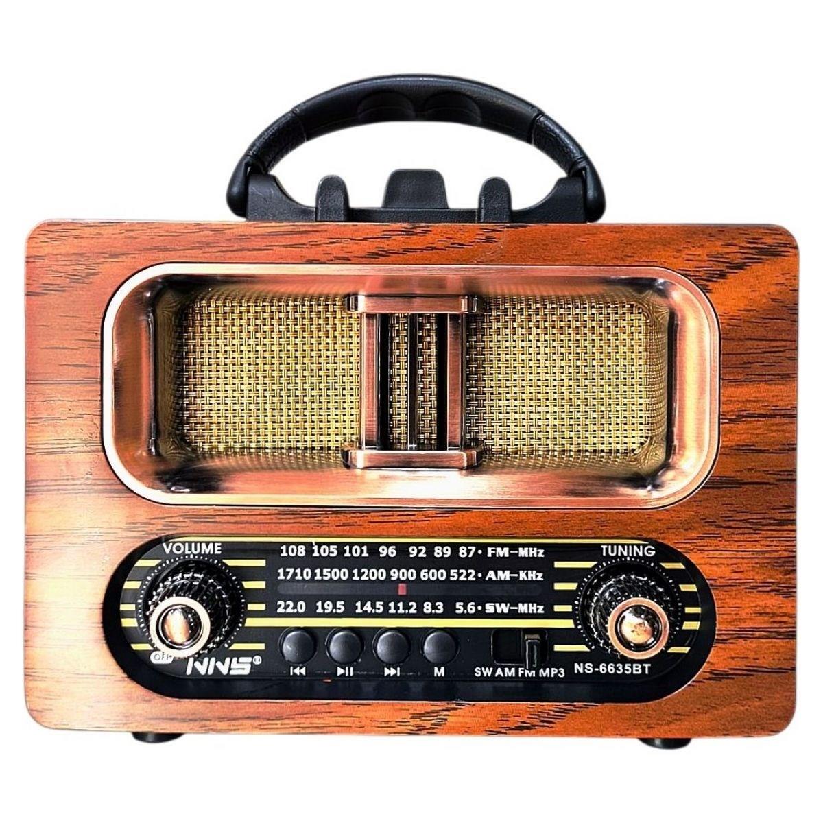 Büyük Boy Retro, Nostaljik, Ahşap Tasarım Bluetooth Hoparlörlü, Şarjlı, Taşınabilir FM/AM Destekli Radyo NS-6635 (5293)
