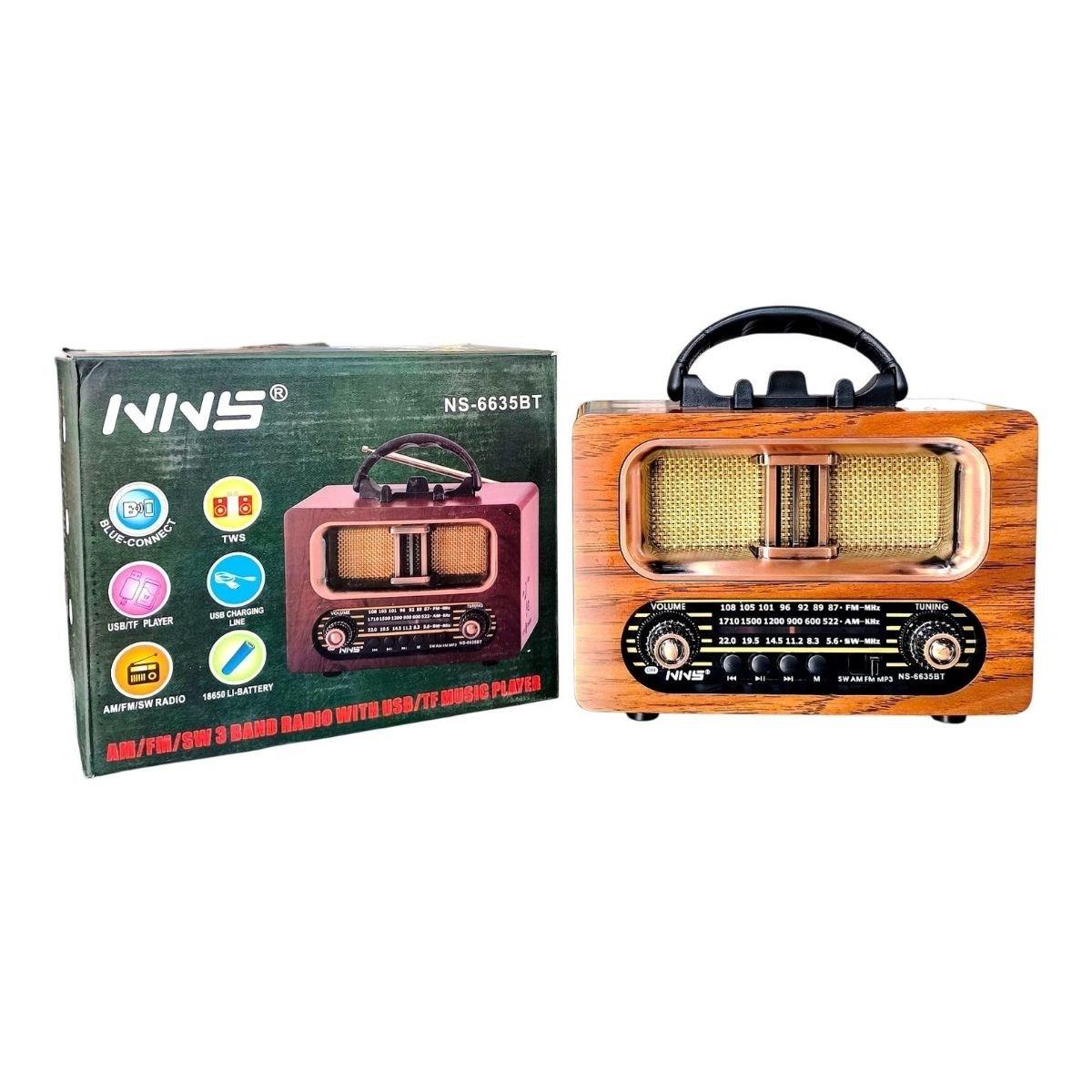 Büyük Boy Retro, Nostaljik, Ahşap Tasarım Bluetooth Hoparlörlü, Şarjlı, Taşınabilir FM/AM Destekli Radyo NS-6635 (5293)