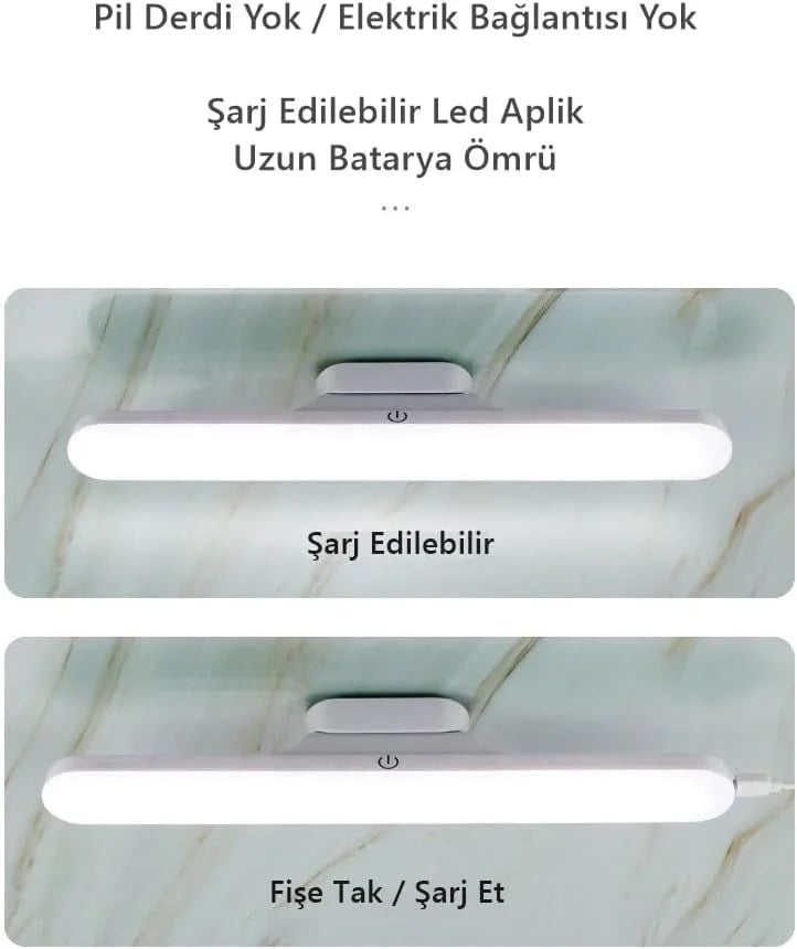 Cabınet Şarjlı Kolay Taşınabilir Mıknatıslı Led Işık Kablosuz Kademeli 3 Renk Aplik (5293)