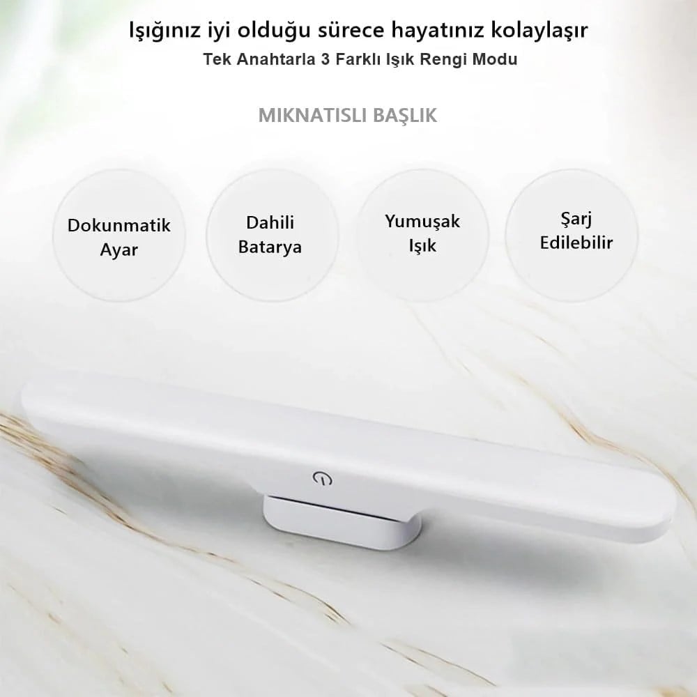 Cabınet Şarjlı Kolay Taşınabilir Mıknatıslı Led Işık Kablosuz Kademeli 3 Renk Aplik (5293)
