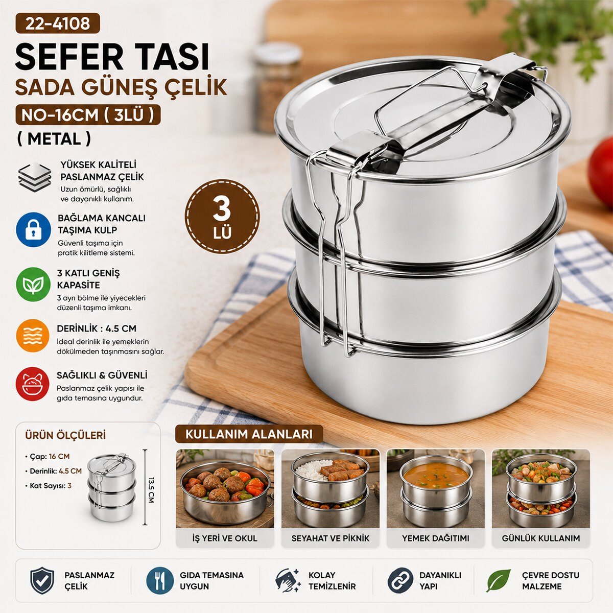 ÇELİK 3LÜ METAL SEFER TASI TAŞIMA KULP=BAĞLAMA KANCALI (5293)
