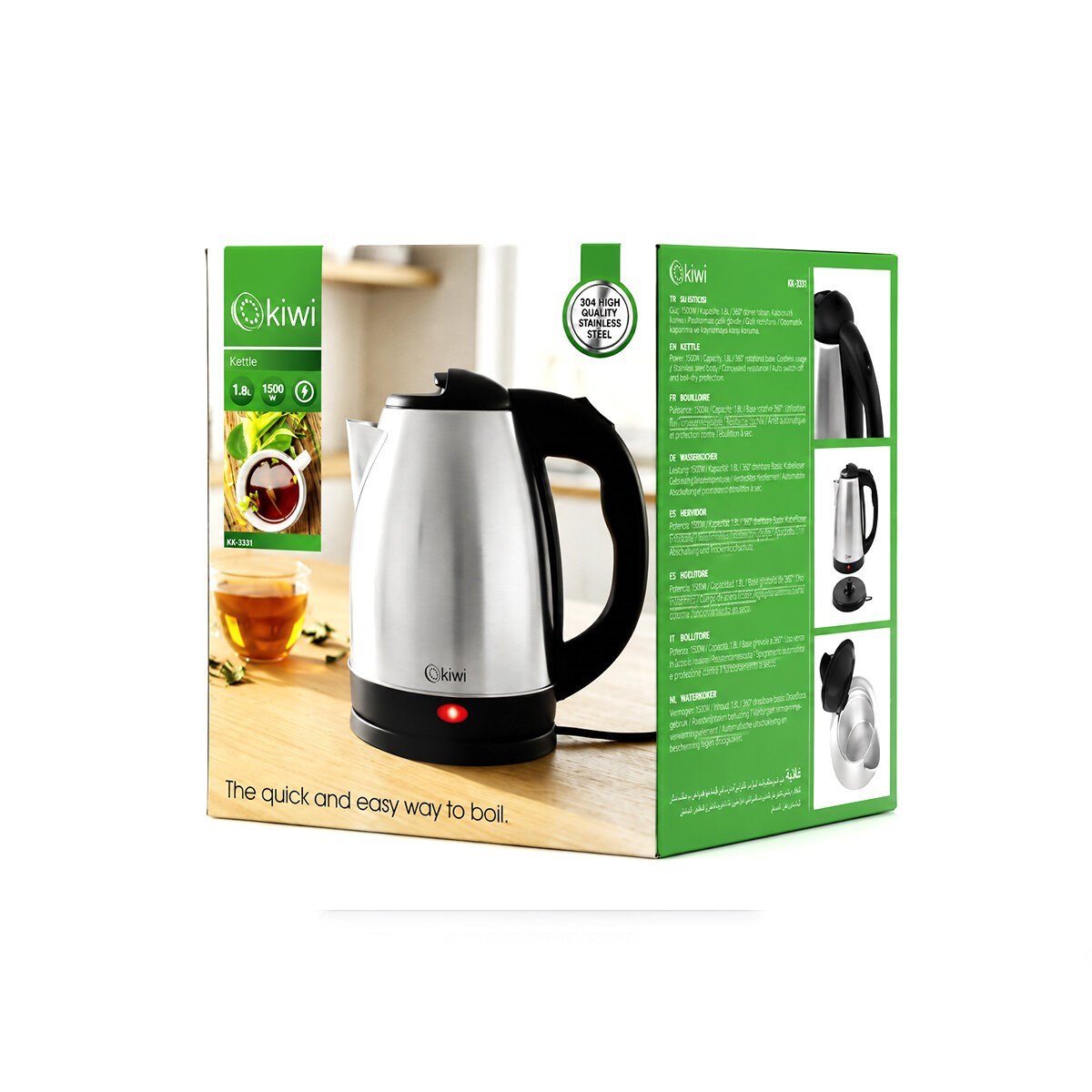 ÇELİK KETTLE ELEKTRİKLİ SU ISITICISI PASLANMAZ ÇELİK GİZLİ REZİSTANS 360° 1.8LT 1500W KK-3331 (5293)