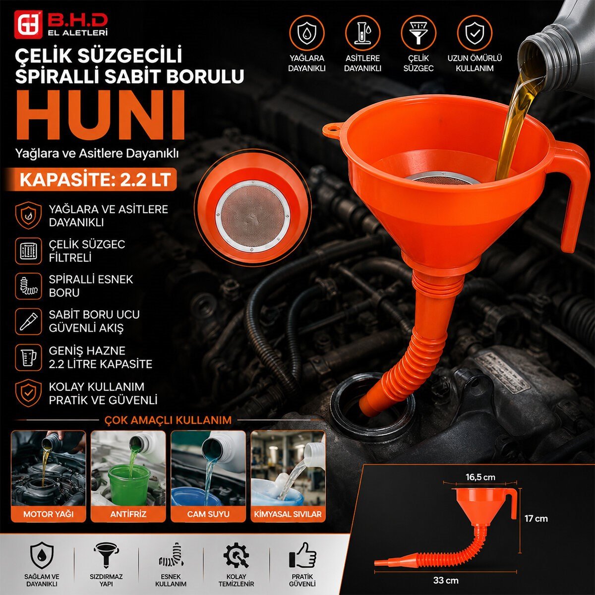 ÇELİK SÜZGEÇLİ SPİRALLİ HUNİ SABİT BORULU 2.2LT (5293)