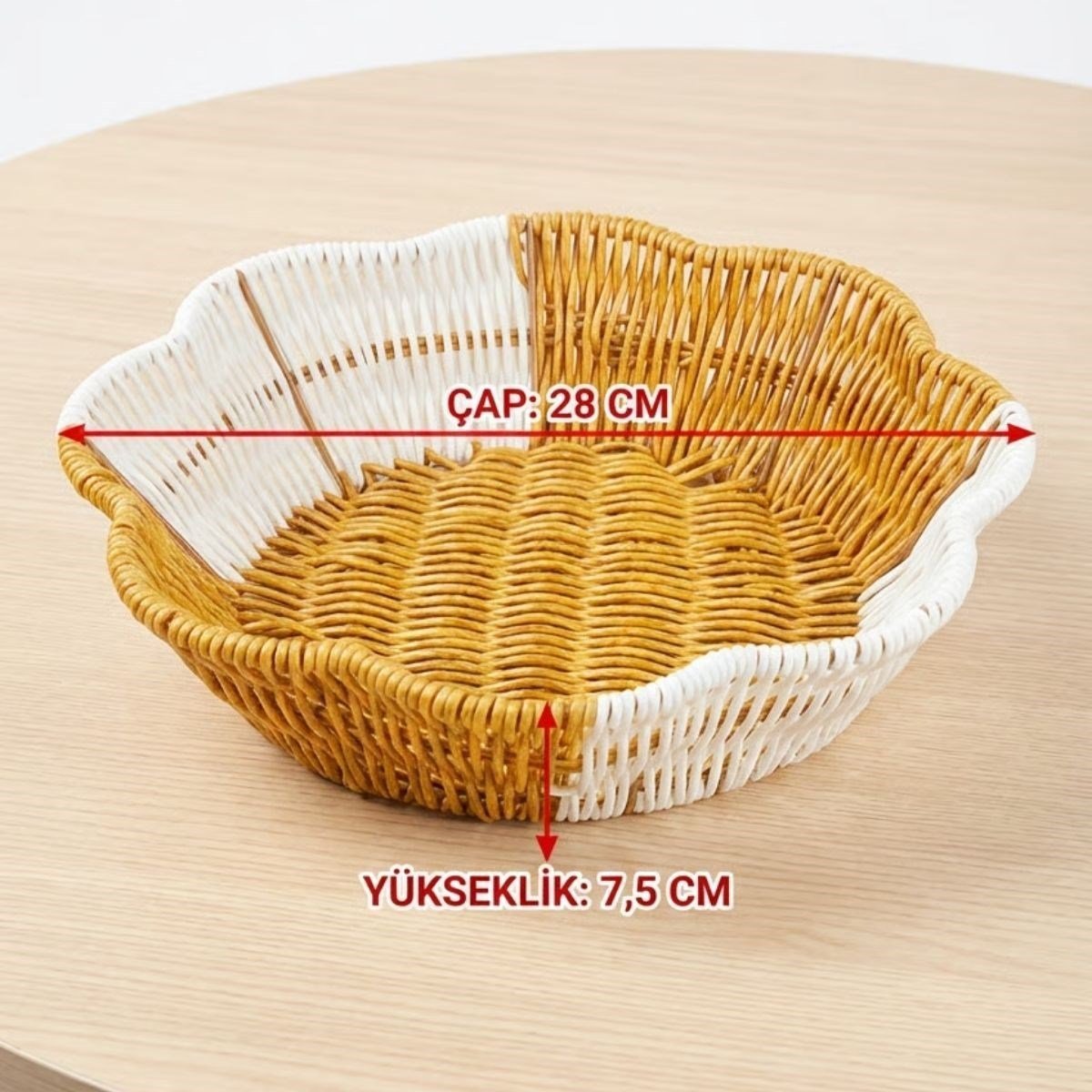 Çiçek Model Çift Renkli Plastik Rattan Ekmek ve Meyve Sepeti - Çok Amaçlı Banyo ve Mutfak Düzenleyici - Yıkanabilir Organizer (5293)
