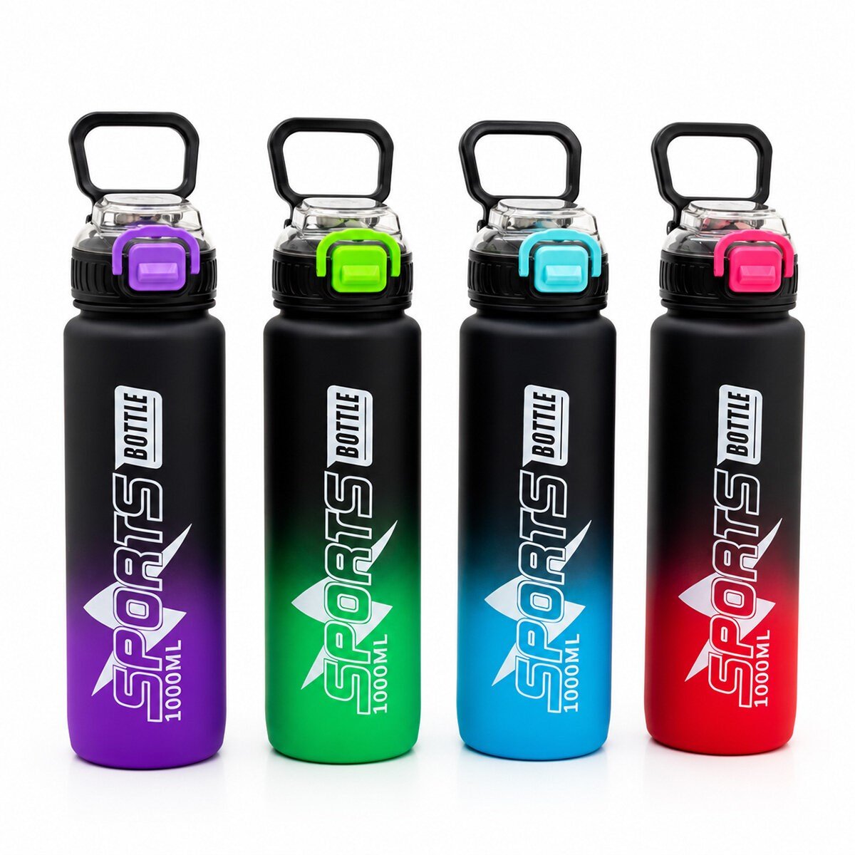 ÇİFT RENKLİ TUTMALI PLASTİK PİPETLİ SPOR MATARA SULUK 1000ML (5293)