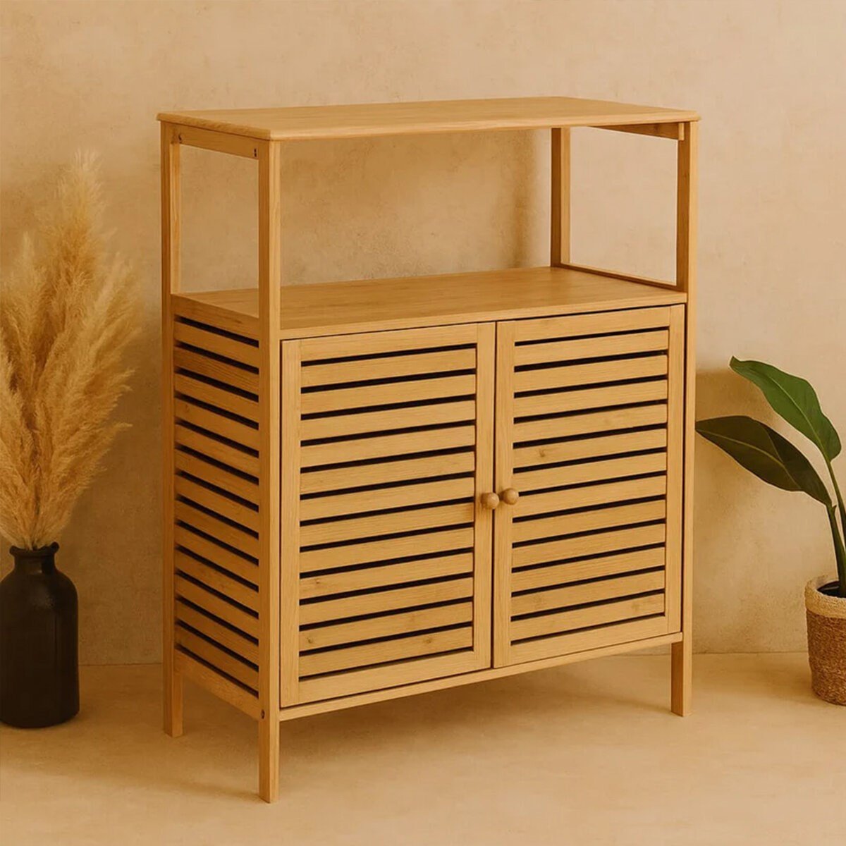 ÇOK AMAÇLI DOLAP AHŞAP BAMBU ORGANİZER RAFLI 66X33X85CM (5293)