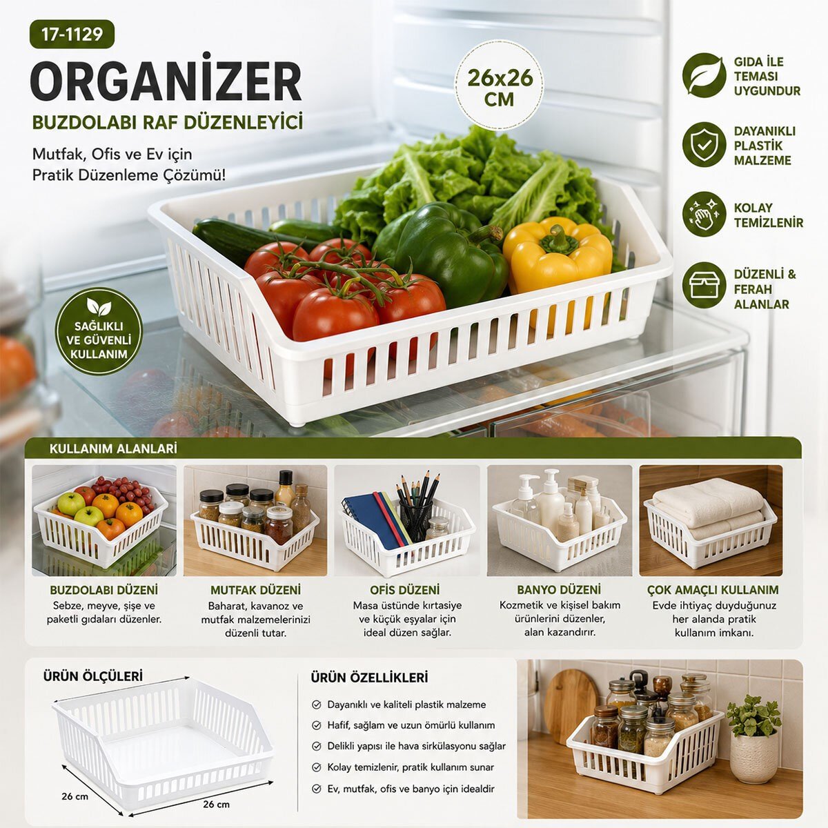 COMPILE - PLASTİK ÇOK AMAÇLI ORGANİZER 26X26CM (5293)