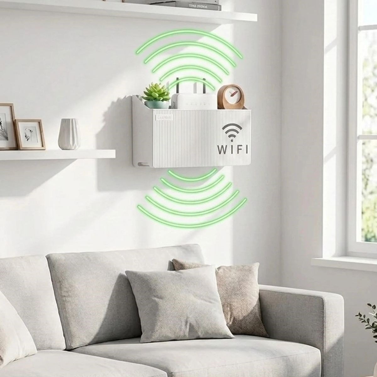 Duvar Tipi Wi-Fi Modem Saklama Kutusu(Beyaz) – Kablo Düzenleyici Router Raf Organizer (5293)