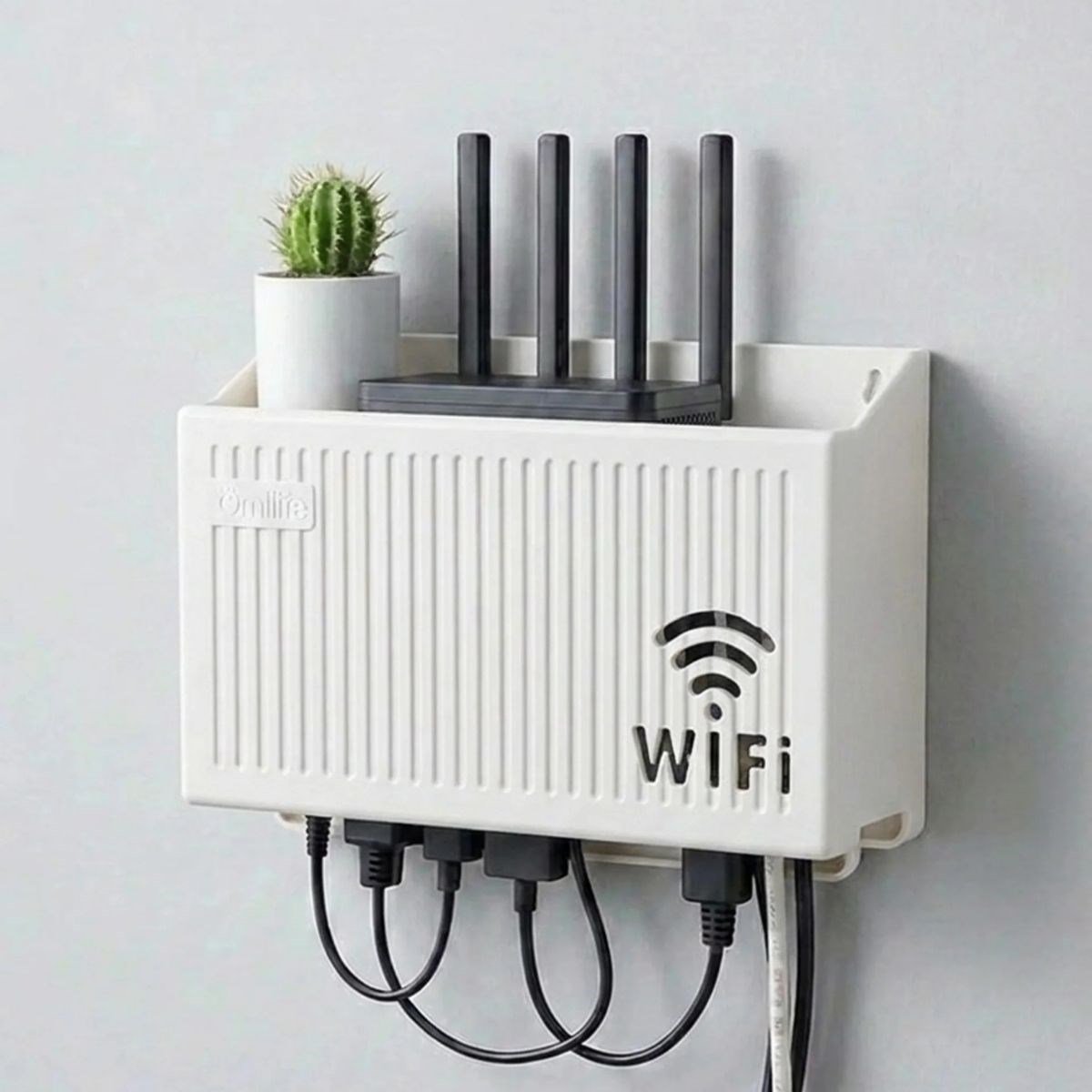 Duvar Tipi Wi-Fi Modem Saklama Kutusu(Beyaz) – Kablo Düzenleyici Router Raf Organizer (5293)