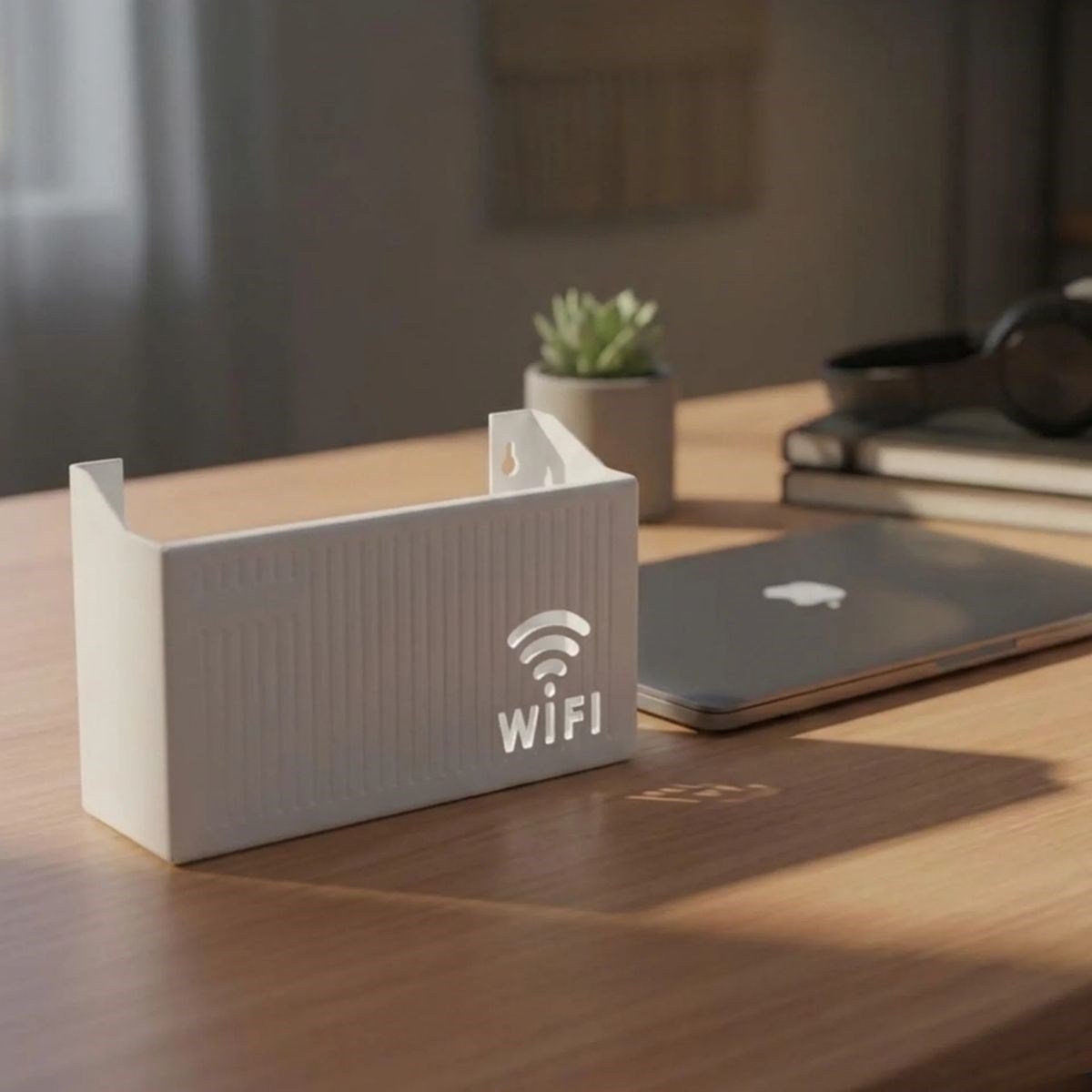 Duvar Tipi Wi-Fi Modem Saklama Kutusu(Beyaz) – Kablo Düzenleyici Router Raf Organizer (5293)