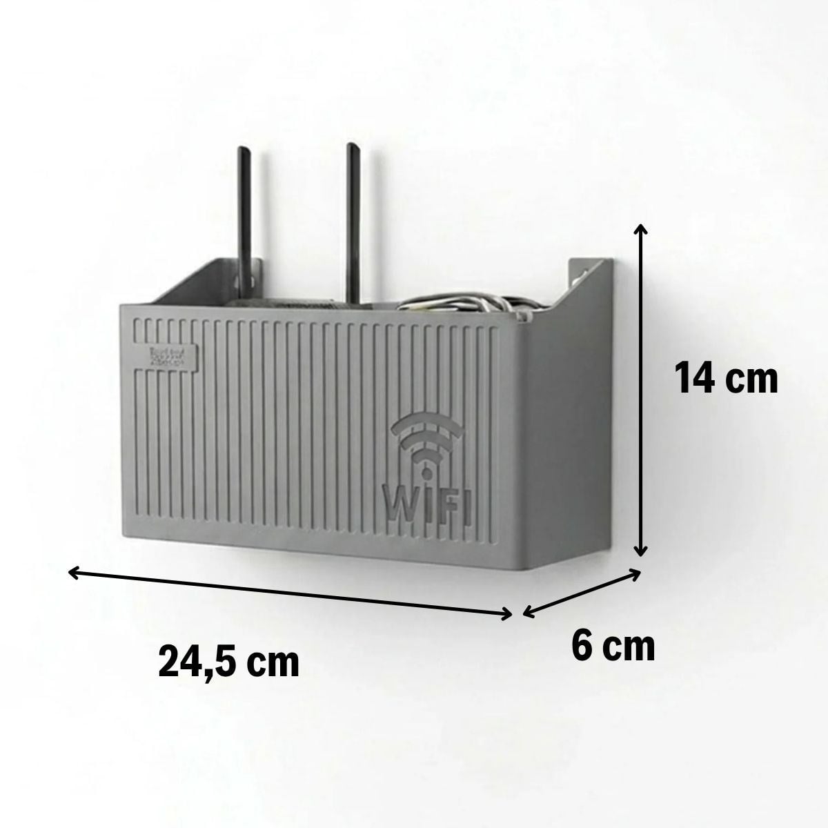 Duvar Tipi Wi-Fi Modem Saklama Kutusu(Gri) – Kablo Düzenleyici Router Raf Organizer (5293)